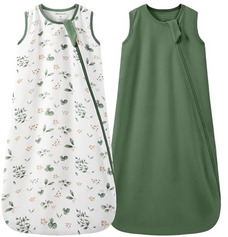 Mosebears Saco de Dormir de Algodón de 0,5 TOG para Bebés, Verano - para Niños y Niñas(Dark Green&Plant,L(12-18 Meses))