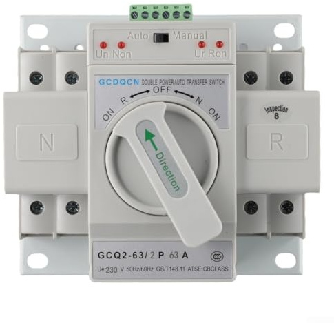 CYRENT Interruttore di trasferimento automatico a doppia potenza 2P 63A monofase Din Rail Mounted Interruttore di commutazione per il backup commerciale domestico