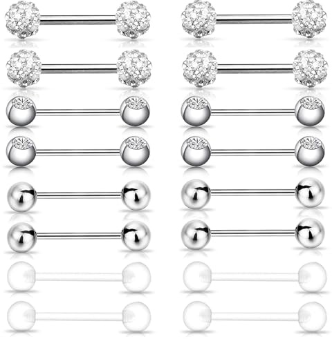 iuiiaii 16 Pcs Tongue Bars Set, 5mm Tongue Bar Piercing, Stainless Steel Tounge Bar, Attractive and Durable Suitable for oral Piercings ear Studs and Cartilage Piercings