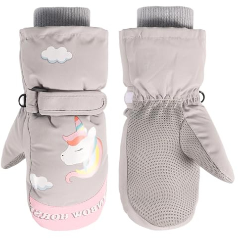 Jupsk Gants Ski Enfant d'hiver Mitaine Imperméables Gants de Ski Snowboard Fleece Gloves Licorne Moufle pour Tout-Petits Garçon 3-6 Ans