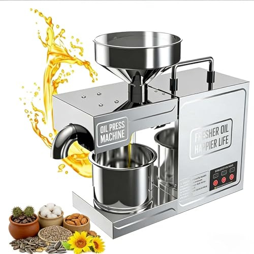 EXSHUING Multifunktionell Oljepress, Automatisk 820w Elektrisk Extraktor Med 4-6 Kg/H Bearbetningshastighet, Varm- Och Kallpresssystem För Jordnötter, Sesam, Solrosfrön, Valnötter Och Sojabönor