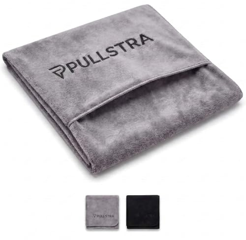 Pullstra Serviette Sport Musculation Microfibre 100x40 cm – Serviette Gym avec Poche Banc de Musculation, Séchage Rapide, Légère & Absorbante – Serviette Fitness Salle de Sport Homme & Femme (Gris)