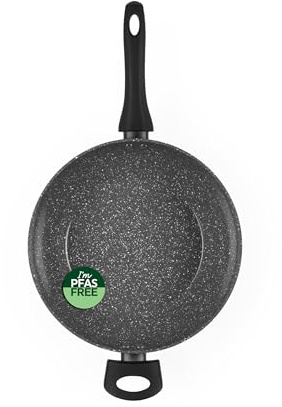 Salter Go grön termokrage 28 cm wok – värmeindikatorteknik, PFAS-fri, induktionslämplig, härdat glaslock med ångventil, keramisk non-stick beläggning, mjuka beröringshandtag, smidd aluminium