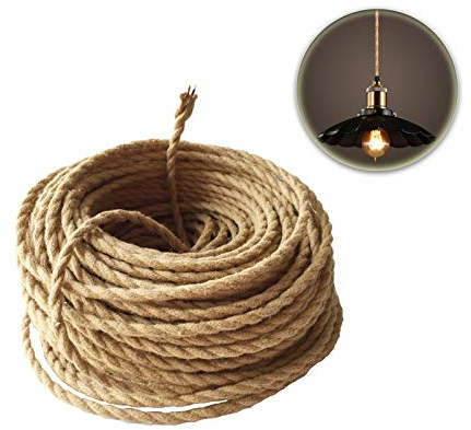 GreenSun Corde Electrique 2 Noyaux - 5M Fil électrique Tissu Cable Electrique Corde 2x0.75mm² Rétro Corde de chanvre tressé torsadée Câble pour Accessoires de Lampe à Suspendre