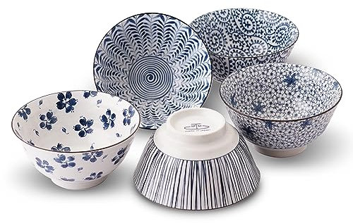 Japanische Mino Ware Chawan 12,7 cm Reisschalen 5 Muster mit Geschenkbox, Keramik-Mino-Yaki