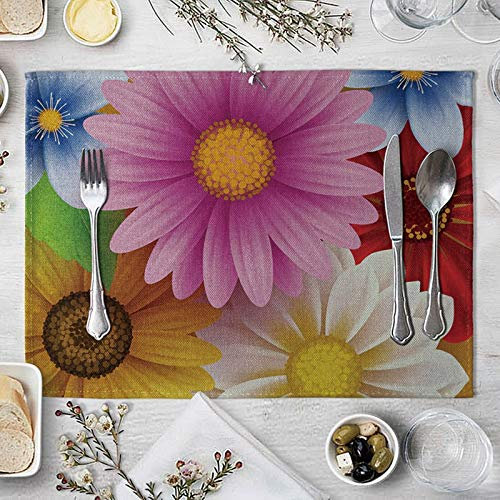 Bishilin Platzset rutschfest Platzdeckchen Stoff, Tischset Abwaschbar 4er Set 40X30CM Chrysantheme