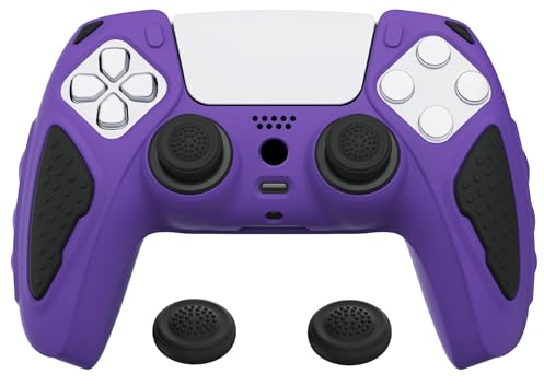 PlayVital Funda de Silicona para ps5 Mando - Carcasa de Goma Antideslizante con Tapas para Pulgar, Protector Tacto Suave, Accesorio Compatible con ps5 - Edición Knight (Violeta Negro)