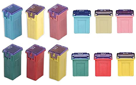 GUUZI 12 pezzi 12V-24V Fusibili per Assortimento a Forma di Scatola Jcase Alto/Basso Profilo Automobilistico (20A/25A/30A/40A/50A/60A) Compatibile per Camioncini, Auto