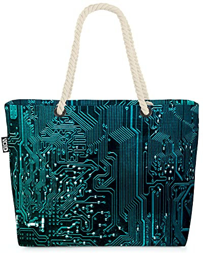 VOID Computer Prozessor Chip Strandtasche Shopper 58x38x16cm 23L XXL Einkaufstasche Tasche Reisetasche Beach Bag