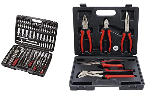 KS Tools 917.0779 1/4 Zoll + 3/8 Zoll + 1/2 Zoll Steckschlüssel-Satz | mit 3 Umschaltknarren, 72-Zahn | matt satiniert | 179-tlg. & BGS Do it yourself 330 | Zangen-Satz | 5-tlg.