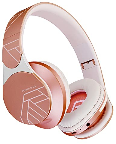 PowerLocus Edge Bluetooth-Kopfhörer, kabellos, Hi-FI Stereo, Micro SD/TF, Kopfhörer mit integriertem Mikrofon und faltbar, mit Schutzhülle für iPhone/Samsung/TV/PC (Roségold)