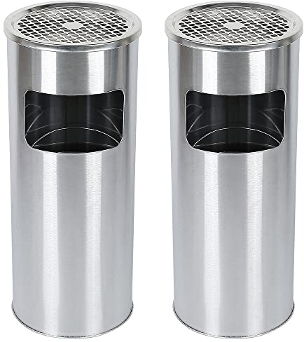 Mülleimer mit Aschenbecher für den Außenbereich, Standaschenbecher aus Edelstahl mit Mülleimer, Aschenbecher, Höhe 60 cm, für innen und außen (Silber/2)