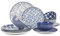 Selamica Set di stoviglie in ceramica, set di piatti e ciotole da 12 pezzi, resistenti ai graffi, set per 4 persone, lavabili in lavastoviglie e adatti al microonde, blu vintage