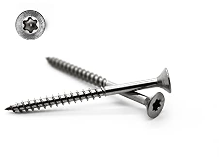 Lot de 100 vis pour panneaux d'aggloméré - 3 x 35 mm - A2 - Acier inoxydable - Torx - TX10 - Tête fraisée - Filetage partiel - Vis à bois (100, 3 x 35 mm)