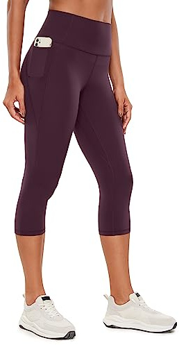 CRZ YOGA Mujeres Butterluxe Leggings Capri con Bolsillos 48cm - Workout Yoga Pantalones Cintura Alta Morado Oscuro 40