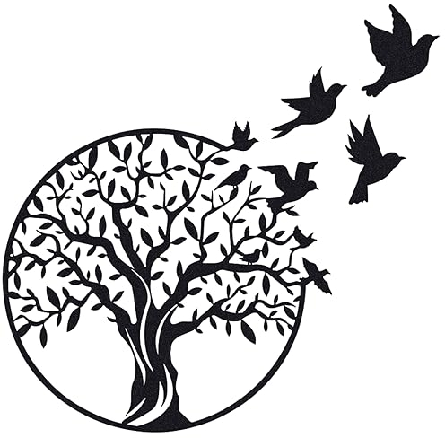 Pduoduo Decorazione da parete in metallo con albero della vita, per interni ed esterni, giardino, casa, camera da letto, soggiorno (49 cm)