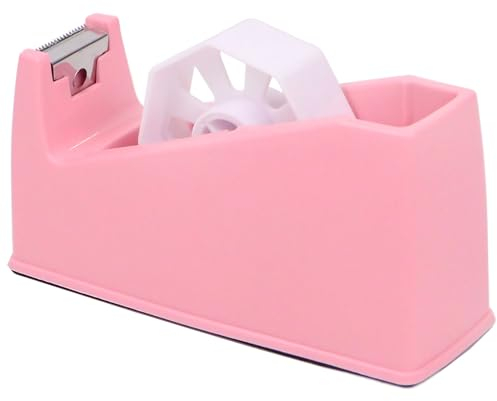 QILIMA Desktop Tape Dispenser Adhesive Roll Holderwith Weighted Nonskid Macaron Pink (Fits 1 & 3 Core)