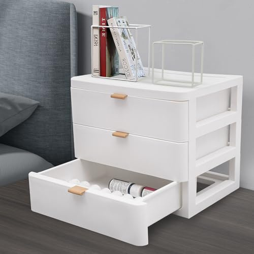 Schubladenbox, Schreibtisch-Organizer mit Schublade, Schreibtisch-Aufbewahrungsbox 3-lagen Schubladen Organizer aus Kunststoff für zu Hause, Badezimmer, Kosmetik-Organizer, Weiß