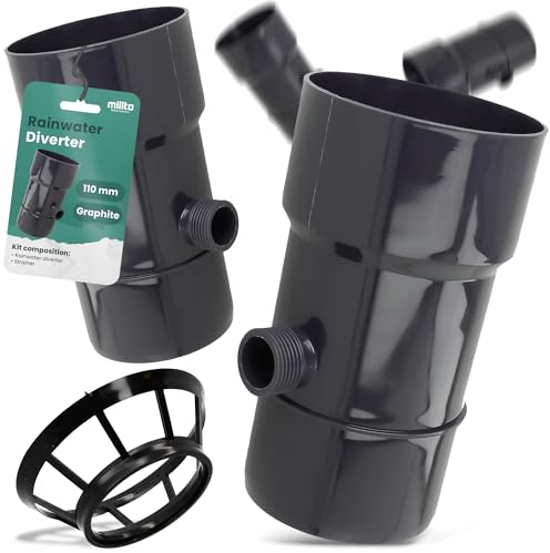 Millto™ Collecteur de Pluie DN Ø110 mm 1'' Graphite | Recuperateur d'eau pour Goutiere Compris Filtre Tuyau Jardin de Descente d'Arrosage Système de Récolte d'eau