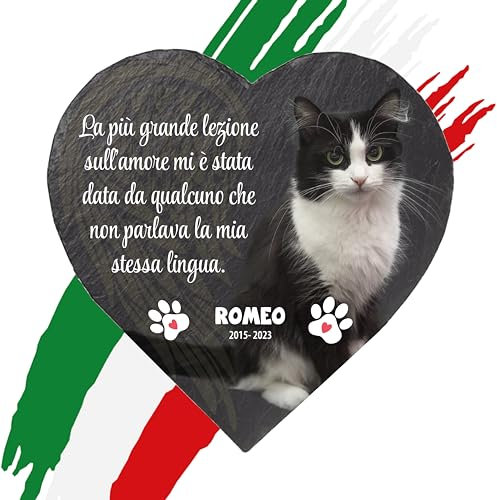 Targa Cuore commemorativa per Cane e Gatto, Cuore con foto personalizzabile in pietra con foto del tuo animale domestico (Cuore 20cm)