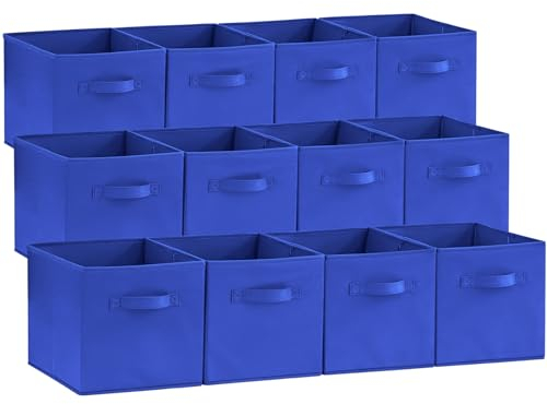 Lifewit Set di 12 Scatole Portaoggetti, Cubi Portaoggetti Scaffale in Tessuto, Cesto Portaoggetti Decorativo, Contenitori per Armadio Salvaspazio con Manici, 26,5 x 26,5 x 28 cm, Blu