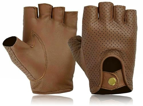 COLOURLINX Guantes unisex de piel auténtica sin dedos para conducir, medio dedo, deportes al aire libre, gimnasio, ciclismo, motocicleta, silla de ruedas
