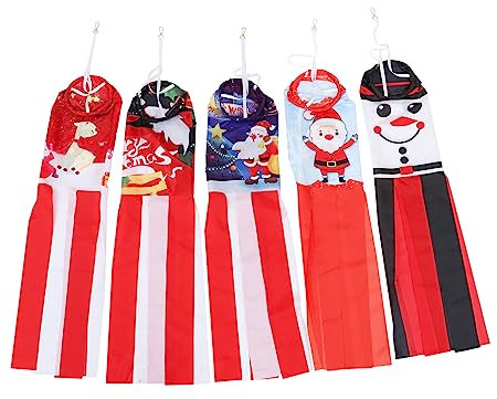BCOATH 5piezas Adornos Navideños Mangas De Viento Para Exteriores Banderas Colgantes De Papá Noel y Muñeco Para Jardín y Decoración De Fiesta De Manga De Viento Navideña