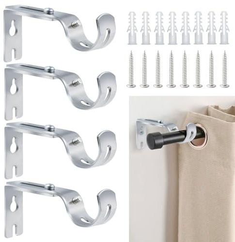 ALLisWE 2 Pezzi Staffa Palo per Tende Compatibile con Diametri Fino a 20mm-25mm Staffa Regolabile da Parete Resistenti Supporto Bastone Tenda Ganci per Bastoni Tende con Vite per Casa Letto Ufficio