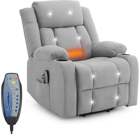 LEADZM Fernsehsessel Relaxsessel mit Aufzug Elektrisch Massagesessel mit Liegefunktion Aufstehhilfe, Massage Heizung 2 Seitentaschen Getränkehalter, Liegen TV Sessel