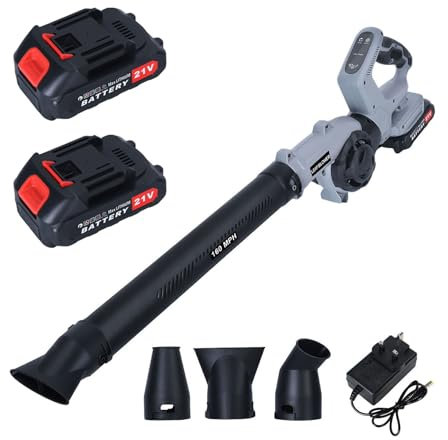 Cordless Leaf Blower, 24v Batteries Leaf Blower, 2 Batteries and 1 Charger, Electric Leaf Blower for Lawn Care, Battery Powered Leaf Blower Lightweight for Leaf/Snow/Dust Blowing (Grey)