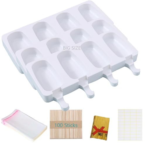 Aicerous® Lot 3 Grands Moules à Glace Silicone, Moule Magnum Cake, Moules à Popsicle, BPA Free, avec 100 bâtonnets en bois, 100 sacs OPP, 100 bandes d'emballage et 100 autocollants