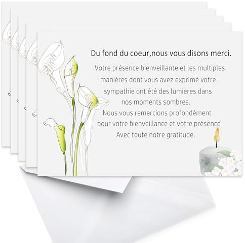 Set di 25 biglietti ringraziamenti - lutto - biglietti condoglianze, morti ossessanti, 25 biglietti con 25 buste - cerimonia funeraria - carta opaca di qualità, formato A6 (25)