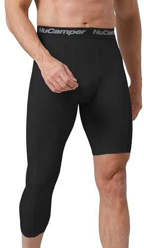 NuCamper Pantalones de Compresión de Una Pierna 3/4 Para Hombre, Baloncesto Capa Base Con Bolsillos, Funcionales Mallas, Secado Rápido Transpirables, Leggings Para Correr Entrenamiento Yoga y Ciclismo