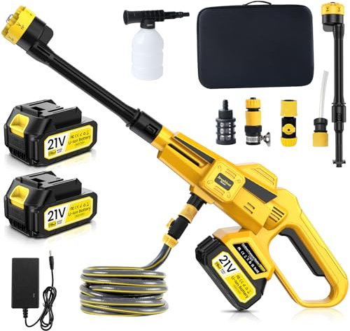 Hidrolimpiadora Bateria Portatil 45 Bar con 8000 Mah Batería, Boquillas Pulverizadoras 6 En 1 para Limpieza De Jardines y Lavado De Autos Limpiador De Alta Presión Regulable En 3 Niveles