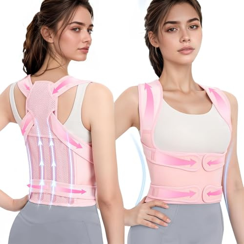 TOSZOLY Correttore Posturale Regolabile, Fascia Posturale Spalle e Schiena Uomo e Donna, Lombare Traspirante e Regolabile per Alleviare I Dolori Della Parte Superiore, Migliorare la Postura(Rosa, S)