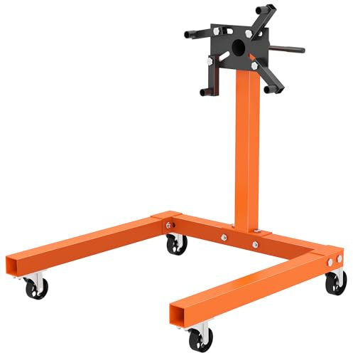HOMCOM Engine Stand, 570 kg Rotating Engine Stand with 360 Degree Adjustable Head, 4 Mounting Arms, Heavy Duty Steel Support, Universal Wheels for Garage Workshop Auto Repair, Orange