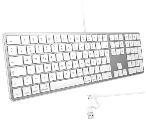 OMOTON Mac-Kabelgebundene-Tastatur mit Ziffernblock, Büro & Home(QWERTZ)