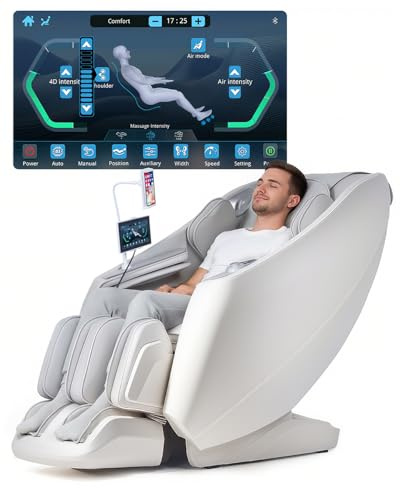 RelaxRelife Sillón de Masaje Corporal Completo con Pantalla táctil, Masaje 4D, Gravedad Cero, riel SL, función de calefacción para pantorrillas y Espalda, Asiento de Masaje Shiatsu (Blanco)