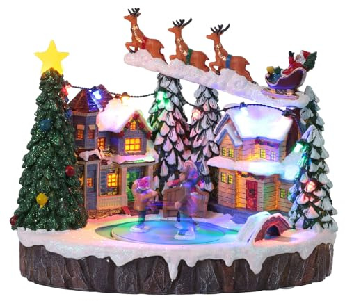 Holyart Villaggi Natalizi: Villaggio Natalizio illuminato pattinatori in movimento con musica 20x15x18 cm