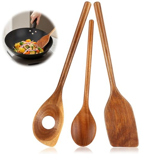 Exsink Kochlöffel Set 3-teilig, Holzlöffel Pfannenwender Und Schöpfkelle Aus Naturholz, Hitzebeständig Langlebig, Küchenhelfer Set Holz Und Kochlöffel Set Holz Für Küchenutensilien Und Geschenke