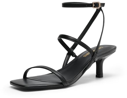 DREAM PAIRS Kitten Heels for Women, Strappy Square Open Toe Ankle Buckle Heeled Sandals Wedding Party Dress Shoes,Size 10,Black,SDHS26004W