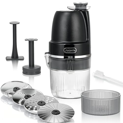 Jarpolu 4 in 1 Electric Cheese Grater, Multifunctional Food Processing Machine, Labor-Saving Potato Shredder, Home Kitchen Vegetables Chopper, Suitable for Spice Veggies Fruits Nuts Biscuit, Black