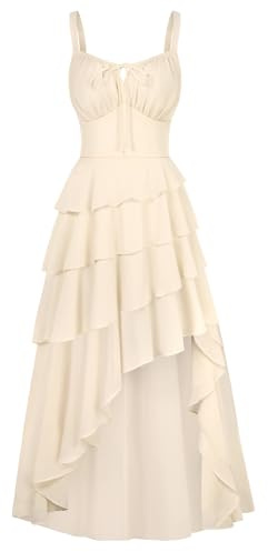 Scarlet Darkness Women's Renaissance Corset Dress Summer Boho Asymmetrical Dresses Pirate Gothic Wedding Guest Sundress Ivory L