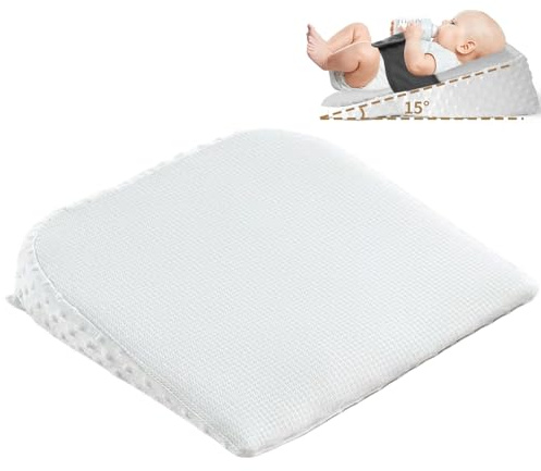 Cuscino a cuneo per neonati 15x19x5 cm Cuscino antireflusso bifacciale per neonati con nastro di fissaggio, cintura in vita e copertura con cerniera Memory foam delicato sulla pelle a 15° Elementi es