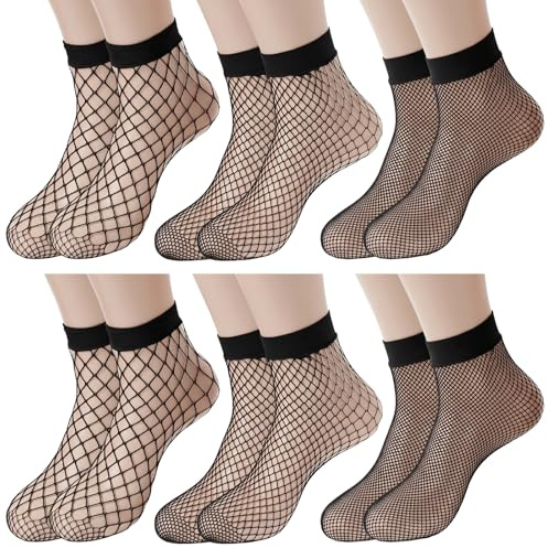 Yolev 6 Pairs Fishnet Socks for Women, Black Mesh Socks Sheer Ankle Socks | Ultra Thin Lace, Nylon Ankle Stockings, for Women, Summer Wear