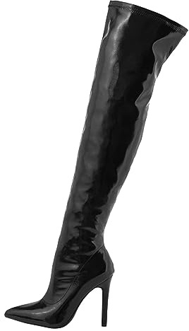 Générique Bottes Hautes en Cuir laqué Doux pour Femmes Fermeture à glissière intérieure Talon Pointu Design élastique extérieur Tendance Style Genou