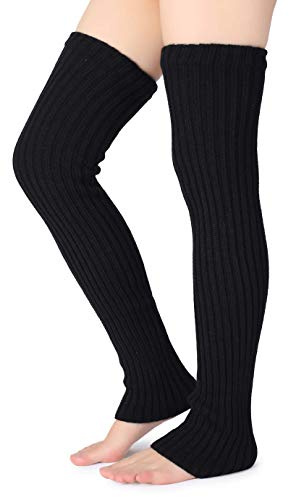 Pareberry Women's Winter Over Knee High Footless Socks Knit Warm Long Leg Warmers (Black, 27 Inches)