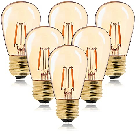 Century Light 6 Stück S14 E27 Led Warmweiss Vintage Lampe 1W Edison Glühbirne Ersetzt 10 Watt Glühlampen, Getönter Glasbeschichtung Leuchtmittel, 2200K Warimweß Glühlampe, CRI>90, nicht Dimmbar Birnen