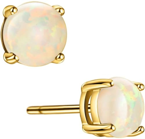 Michooyel Damen Opal Ohrstecker 925 Sterling Silber 5mm Runde Ohrstecker Opal für Damen Hypoallergener Schmuck Gold