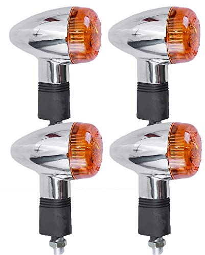 Anxingo 4PCS 12V Motorcycle Turn Signals Amber Chrome Bullet Front Rear Turn Signal Blinker Indicator Light Replacement for Kawasaki Honda Harley Suzuki Yamaha Motorcycle Cruiser Bobber Chopper